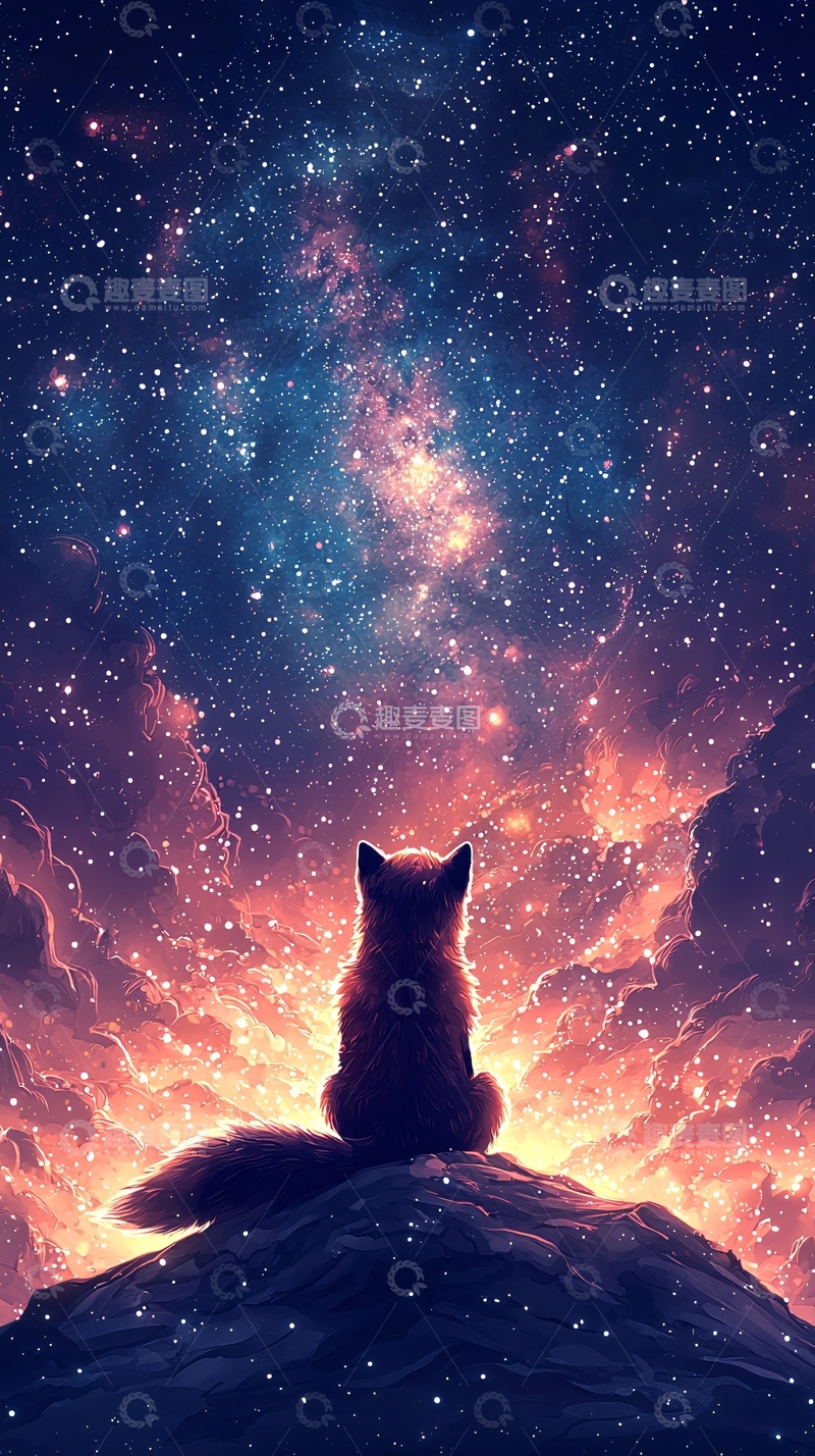 高清大图下载【趣麦麦图】星空下的狐狸