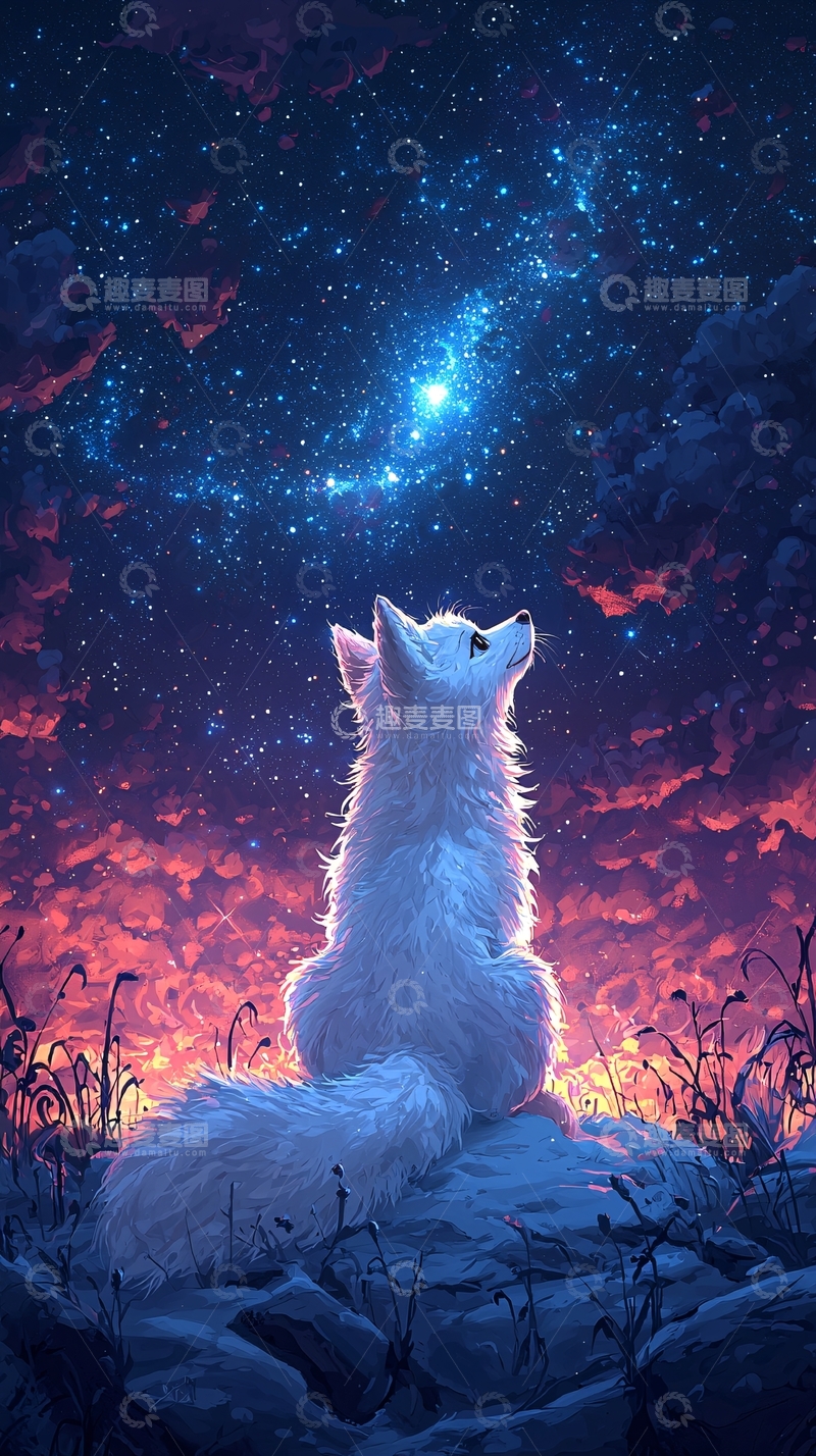 高清大图下载【趣麦麦图】白狐仰望星空
