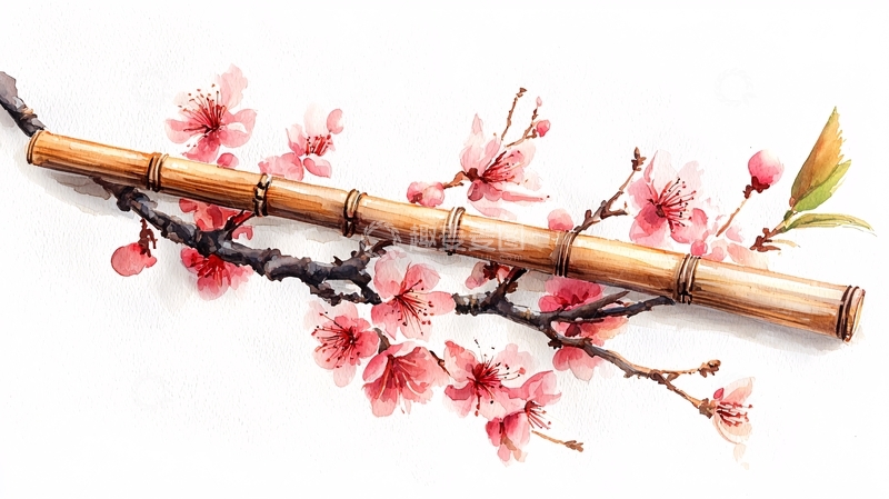 高清大图下载【趣麦麦图】笛子与桃花