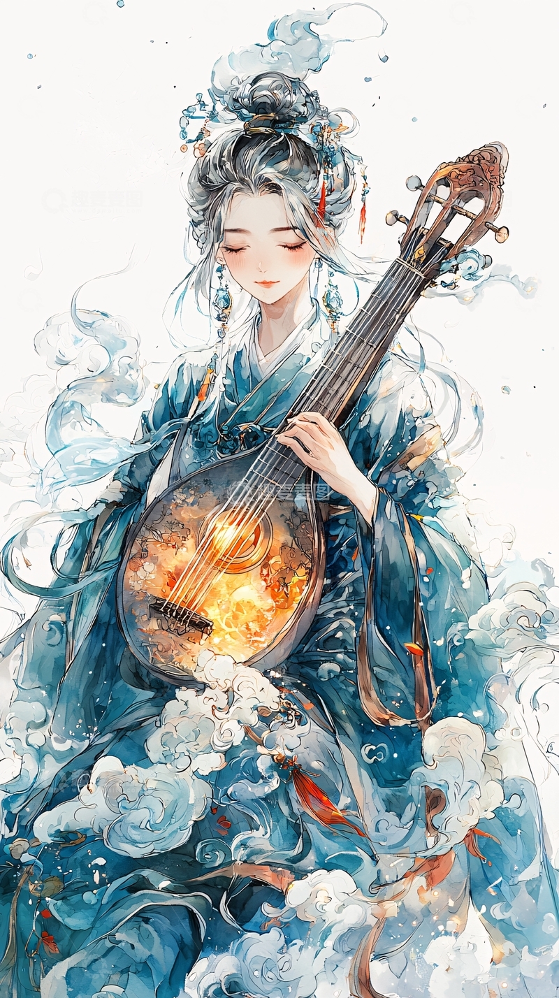 高清大图下载【趣麦麦图】古风女子弹奏乐器