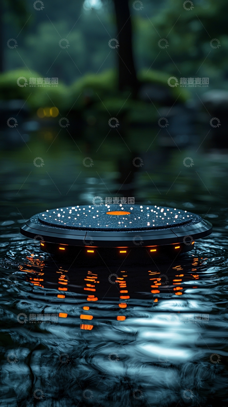 高清大图下载【趣麦麦图】雨中漂浮的碟状水上灯