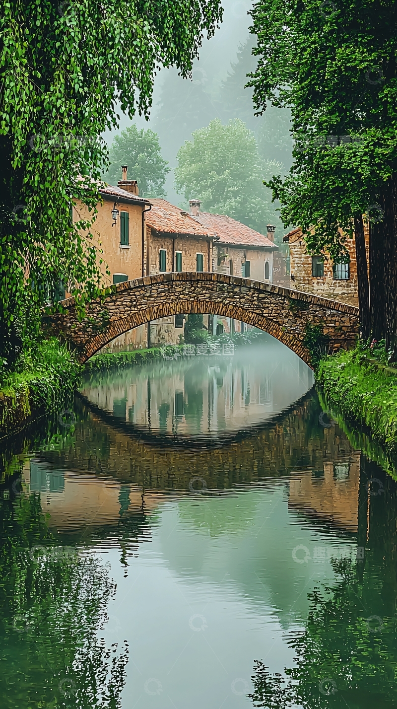 高清大图下载【趣麦麦图】古桥流水人家