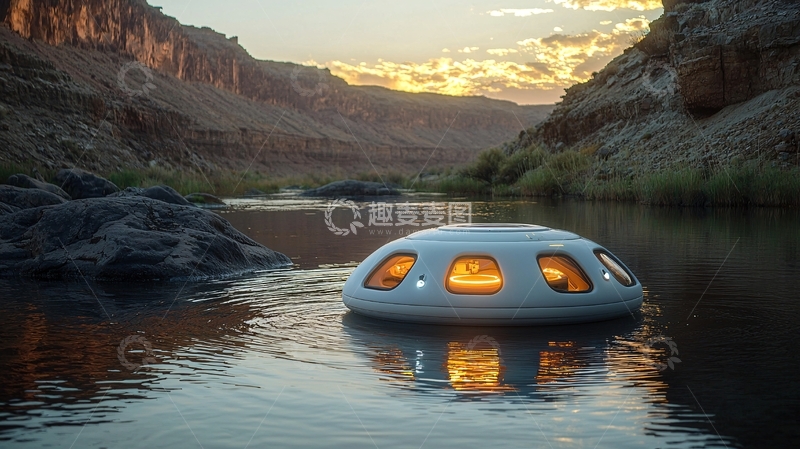 高清大图下载【趣麦麦图】峡谷河流漂浮屋