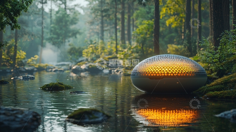 高清大图下载【趣麦麦图】森林溪流旁发光卵石