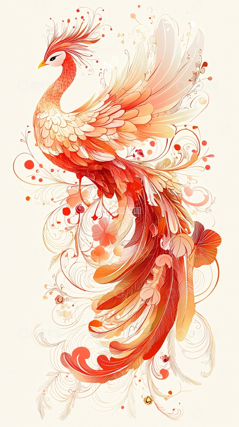 高清大图下载【趣麦麦图】精美水彩凤凰图