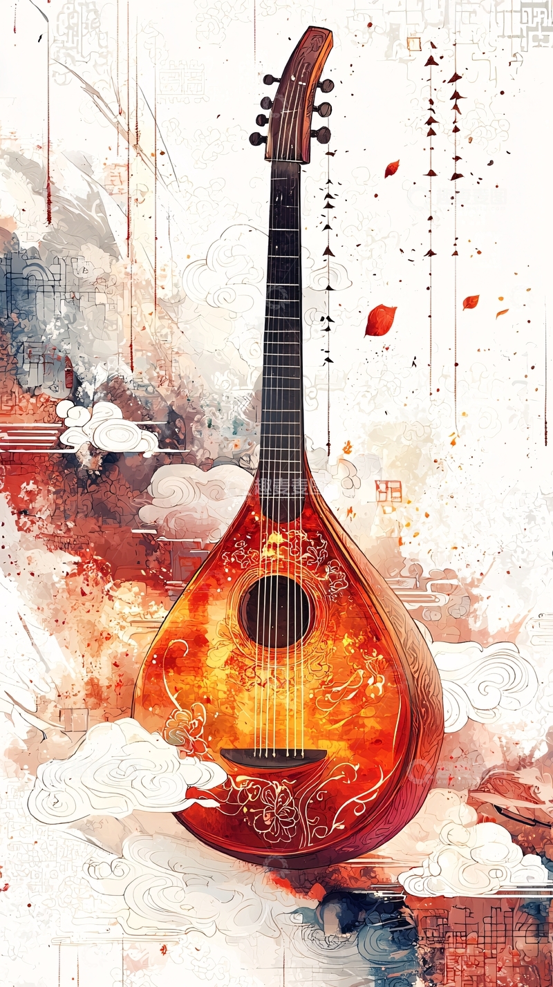 高清大图下载【趣麦麦图】水墨中国风古琴
