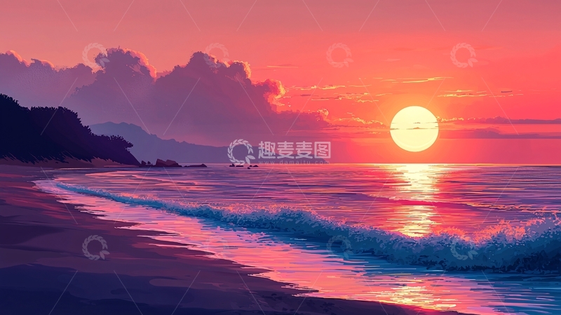 高清大图下载【趣麦麦图】海边日落景色