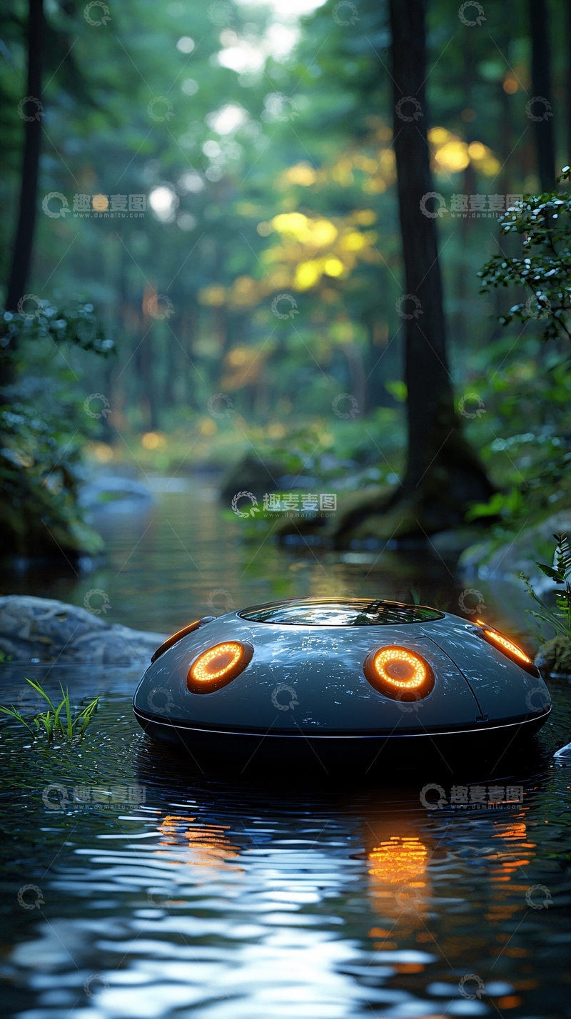高清大图下载【趣麦麦图】森林溪流飞碟