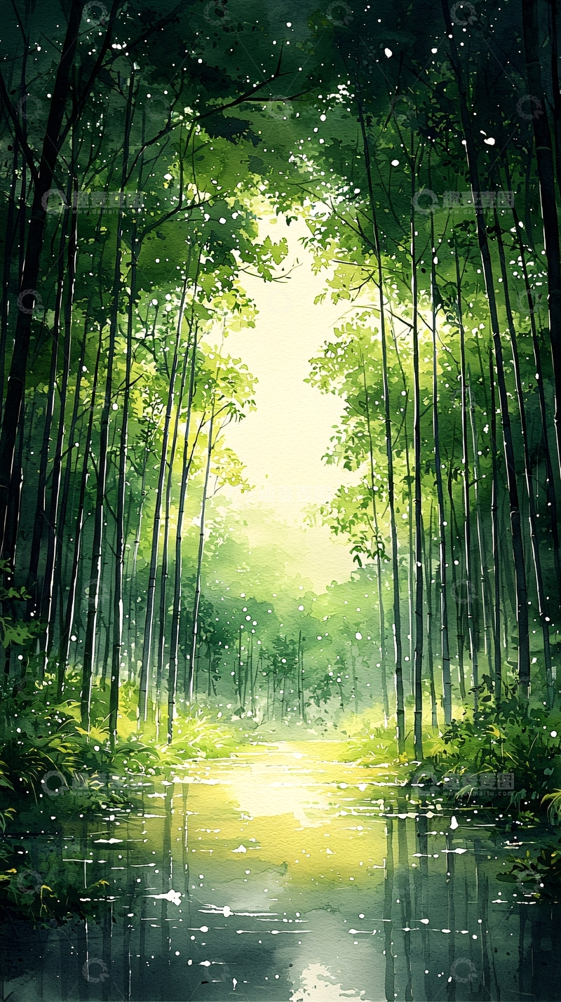 高清大图下载【趣麦麦图】绿色森林水面倒影