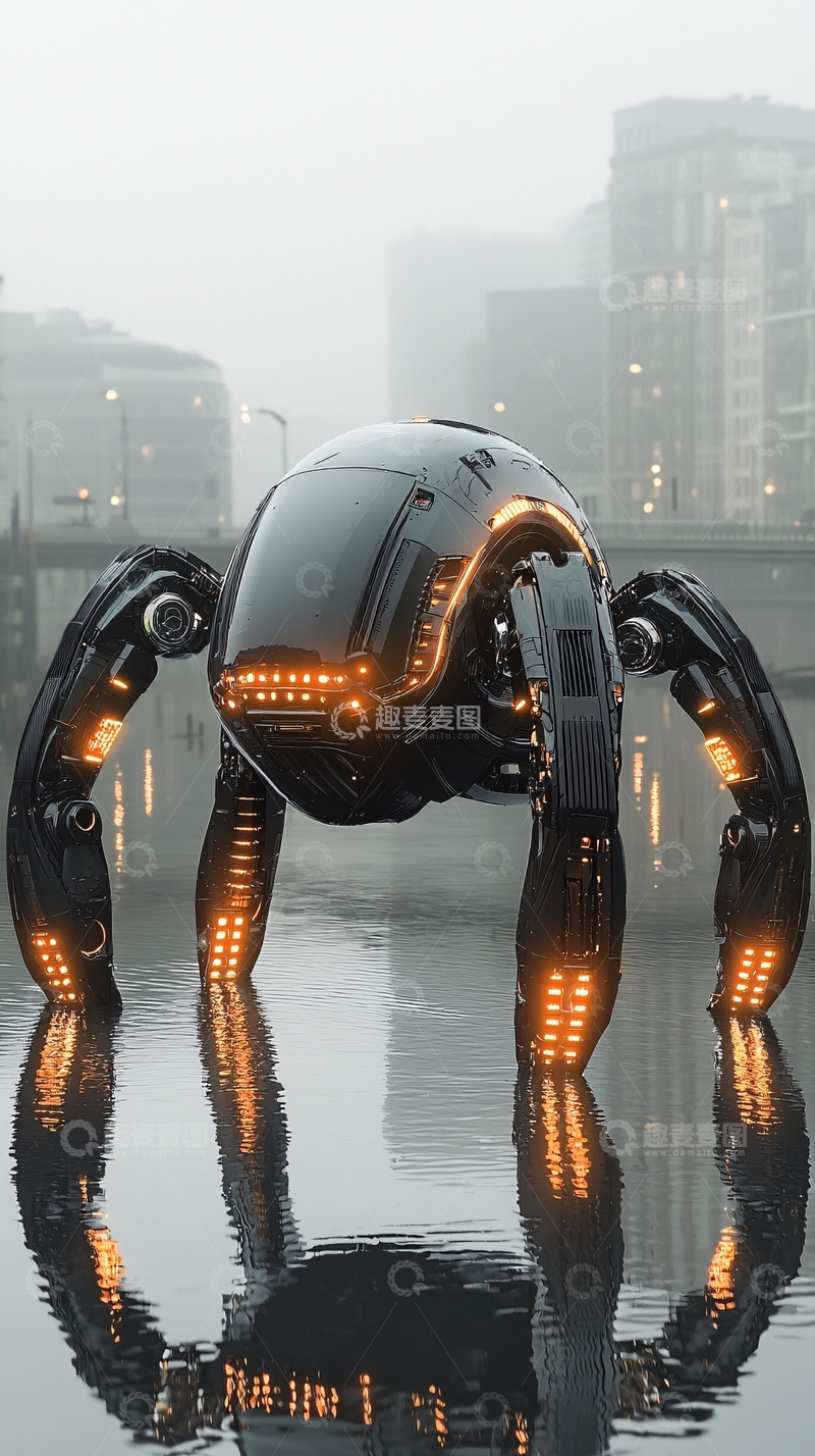 高清大图下载【趣麦麦图】未来都市蜘蛛机器人