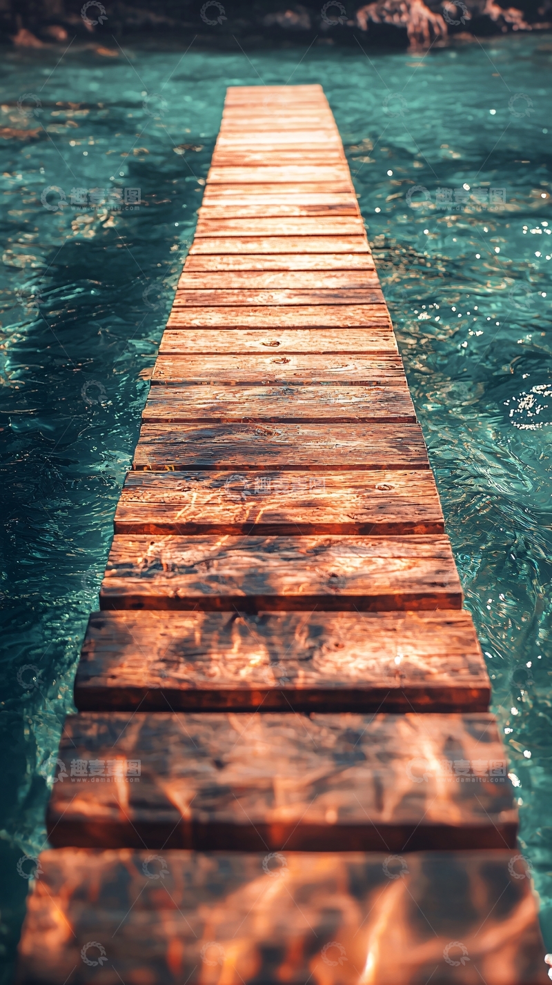 高清大图下载【趣麦麦图】延伸至海中的木板路
