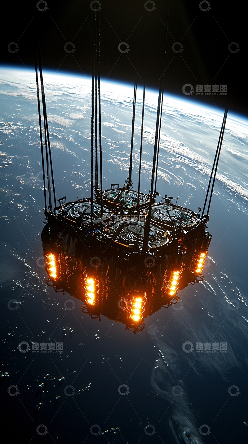 高清大图下载【趣麦麦图】太空飞船地球轨道