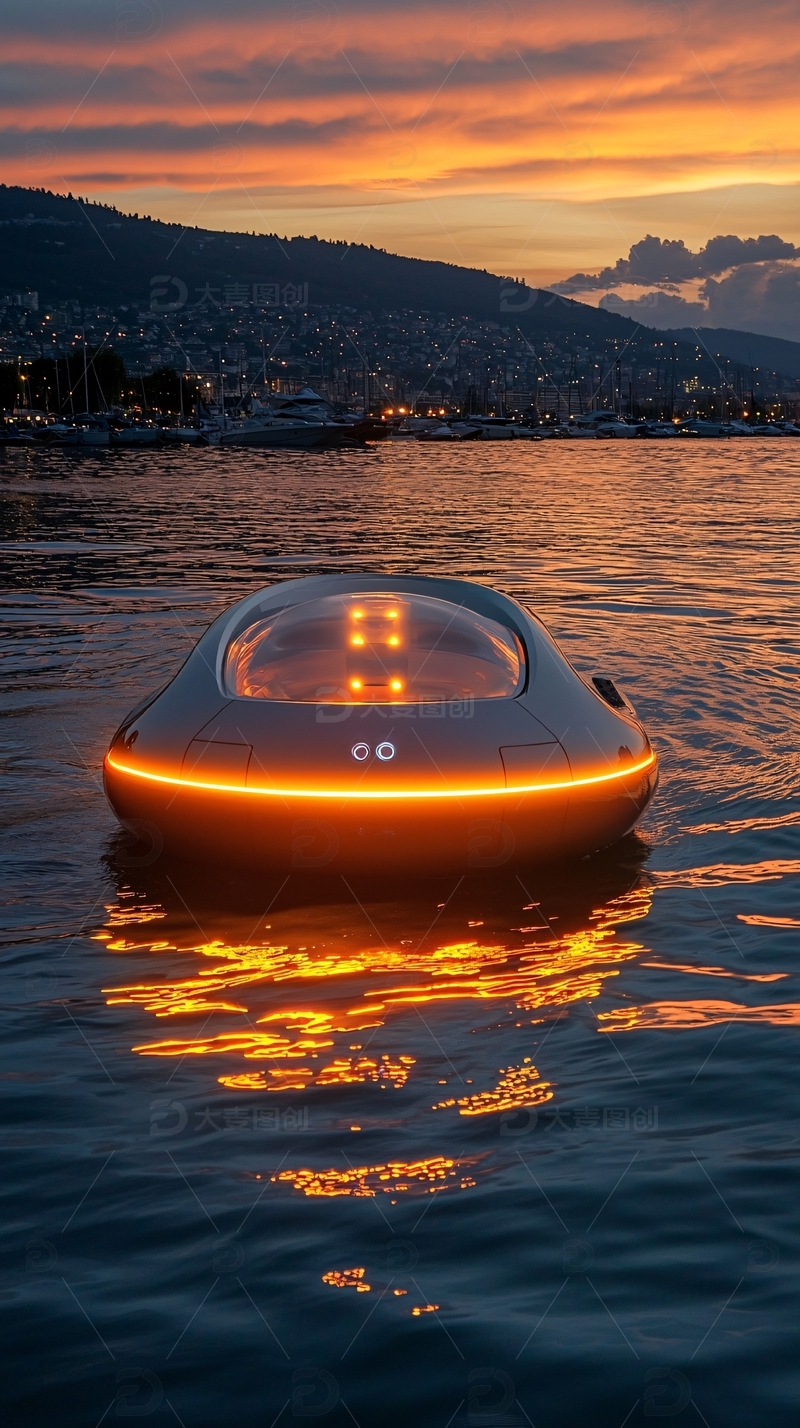 高清大图下载【趣麦麦图】未来感水上飞船