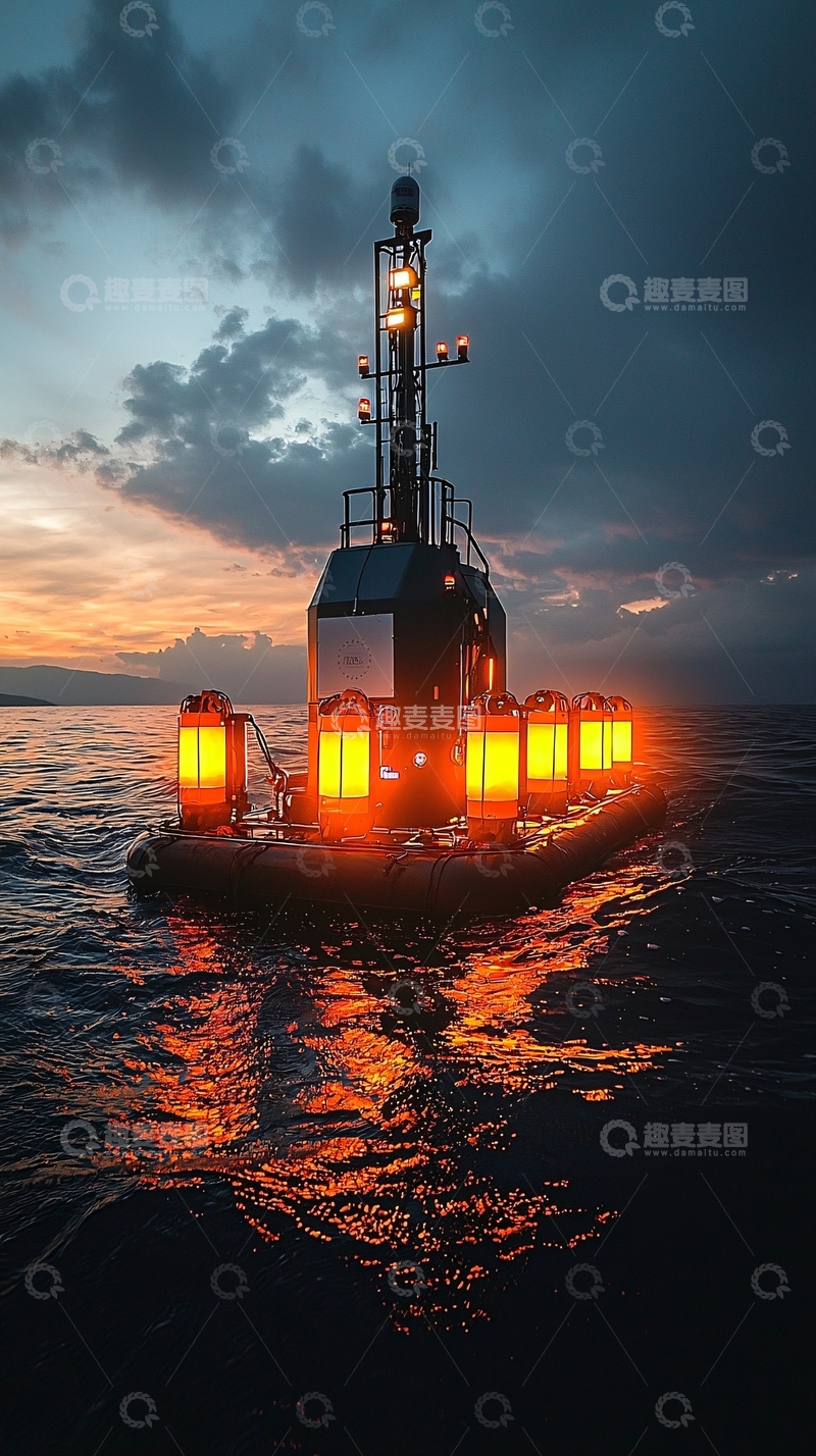 高清大图下载【趣麦麦图】夜晚海上航行的黑色潜水艇
