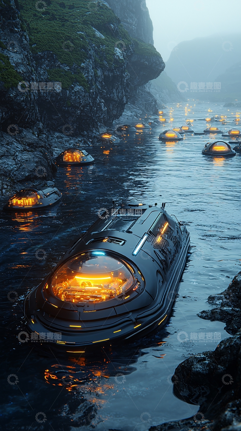 高清大图下载【趣麦麦图】科幻风格水上飞船