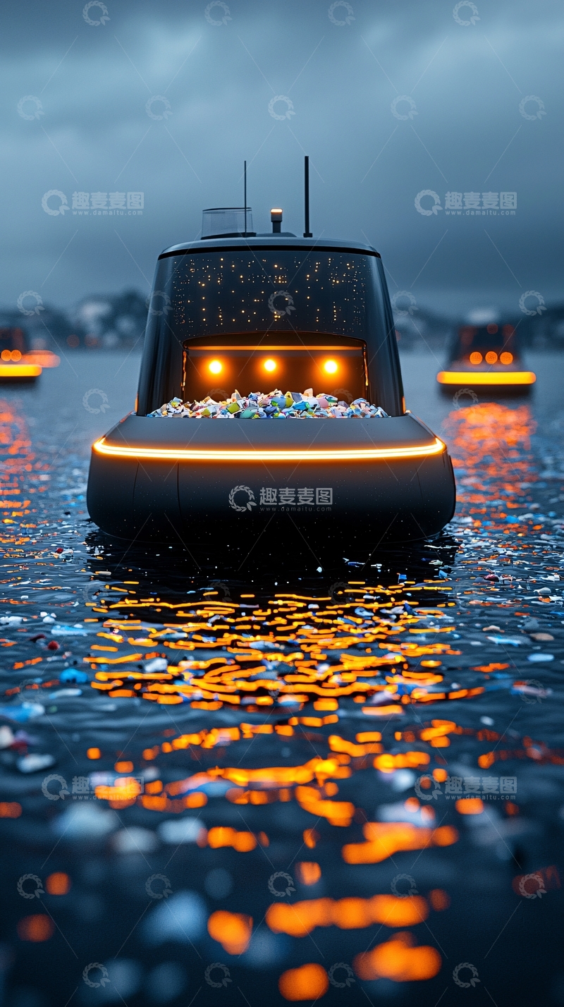 高清大图下载【趣麦麦图】海洋清洁机器人