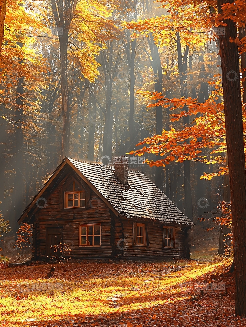 高清大图下载【趣麦麦图】秋日森林小屋