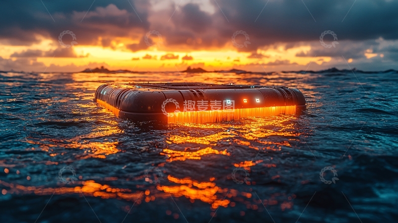 高清大图下载【趣麦麦图】海上漂浮的橙色防水箱
