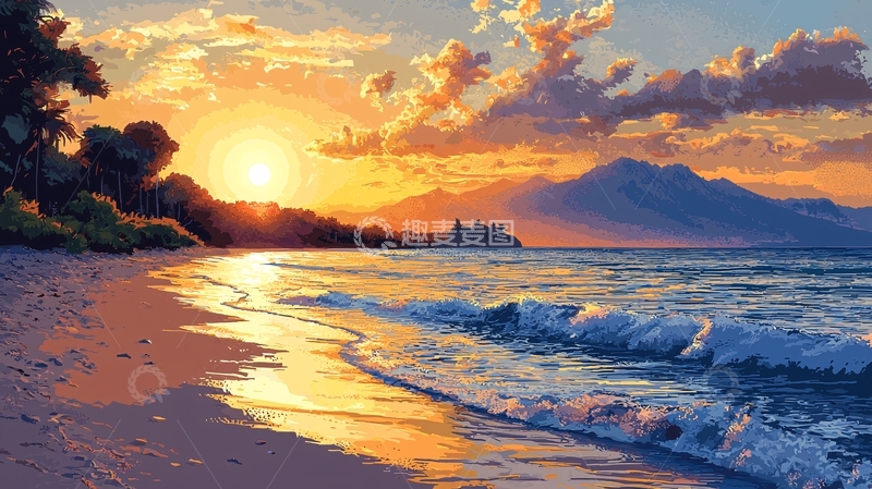 高清大图下载【趣麦麦图】海滩日落风景7