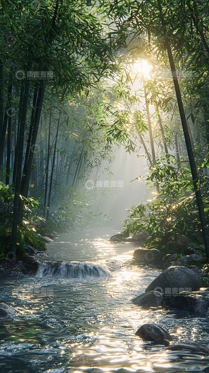 高清大图下载【趣麦麦图】竹林小溪