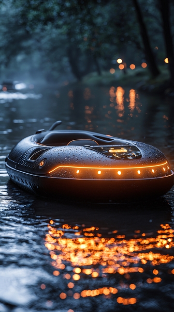 夜晚河道上的科幻小船