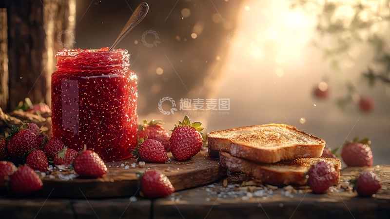 高清大图下载【趣麦麦图】草莓酱吐司阳光下午茶