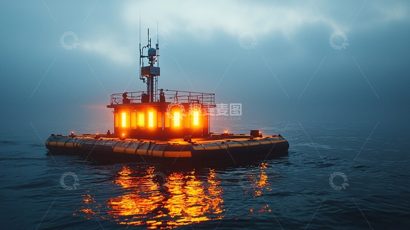 高清大图下载【趣麦麦图】夜晚雾中航标灯浮标