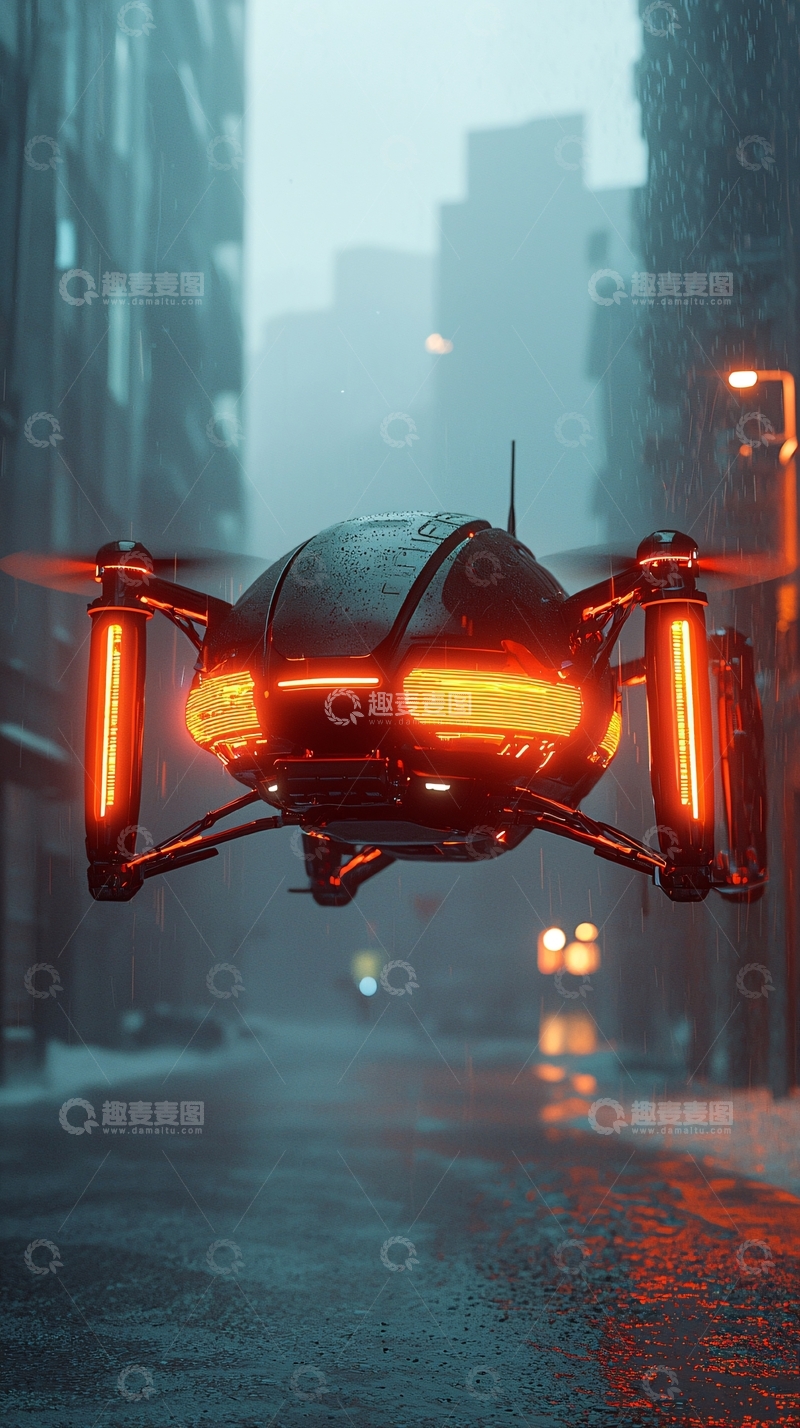 高清大图下载【趣麦麦图】未来都市无人机