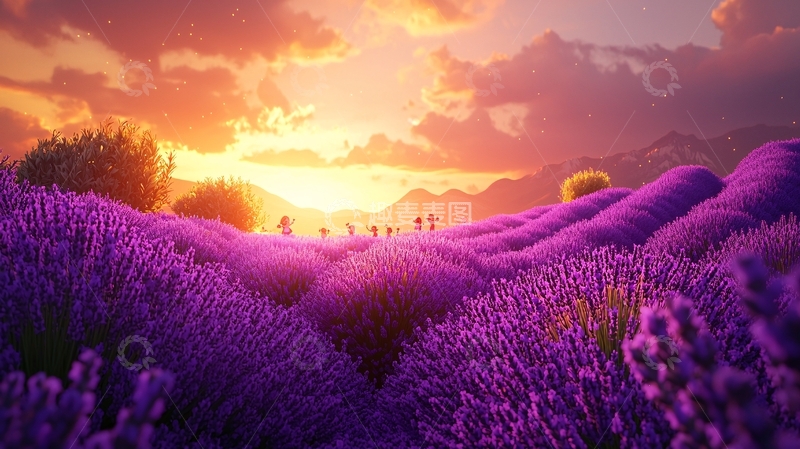 高清大图下载【趣麦麦图】薰衣草田日落