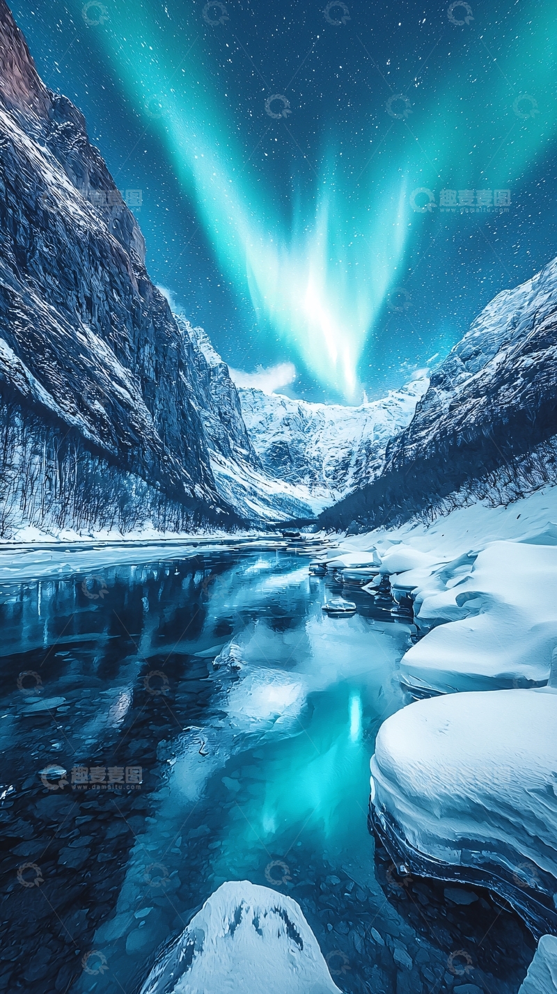 高清大图下载【趣麦麦图】冰雪覆盖下的极光