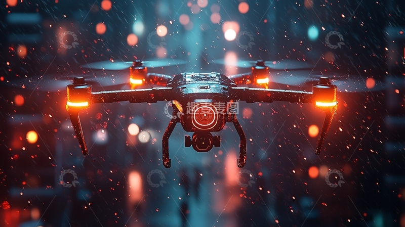高清大图下载【趣麦麦图】未来都市夜景无人机