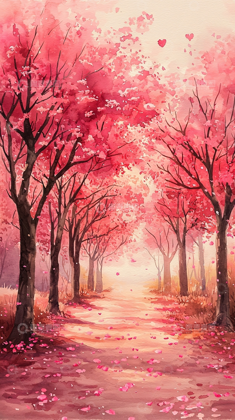 高清大图下载【趣麦麦图】粉色樱花树林小路