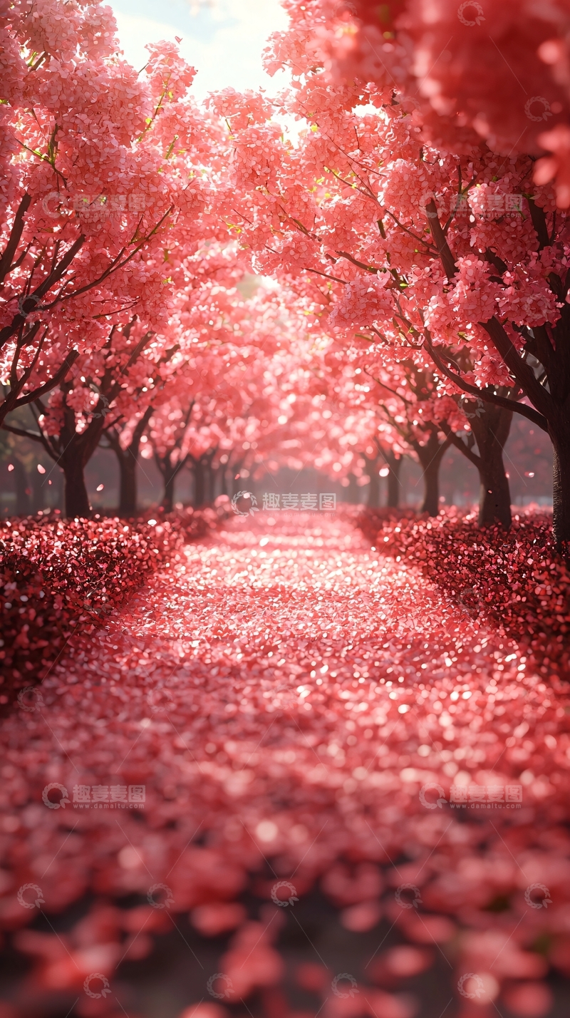 高清大图下载【趣麦麦图】粉色樱花树下的浪漫小路