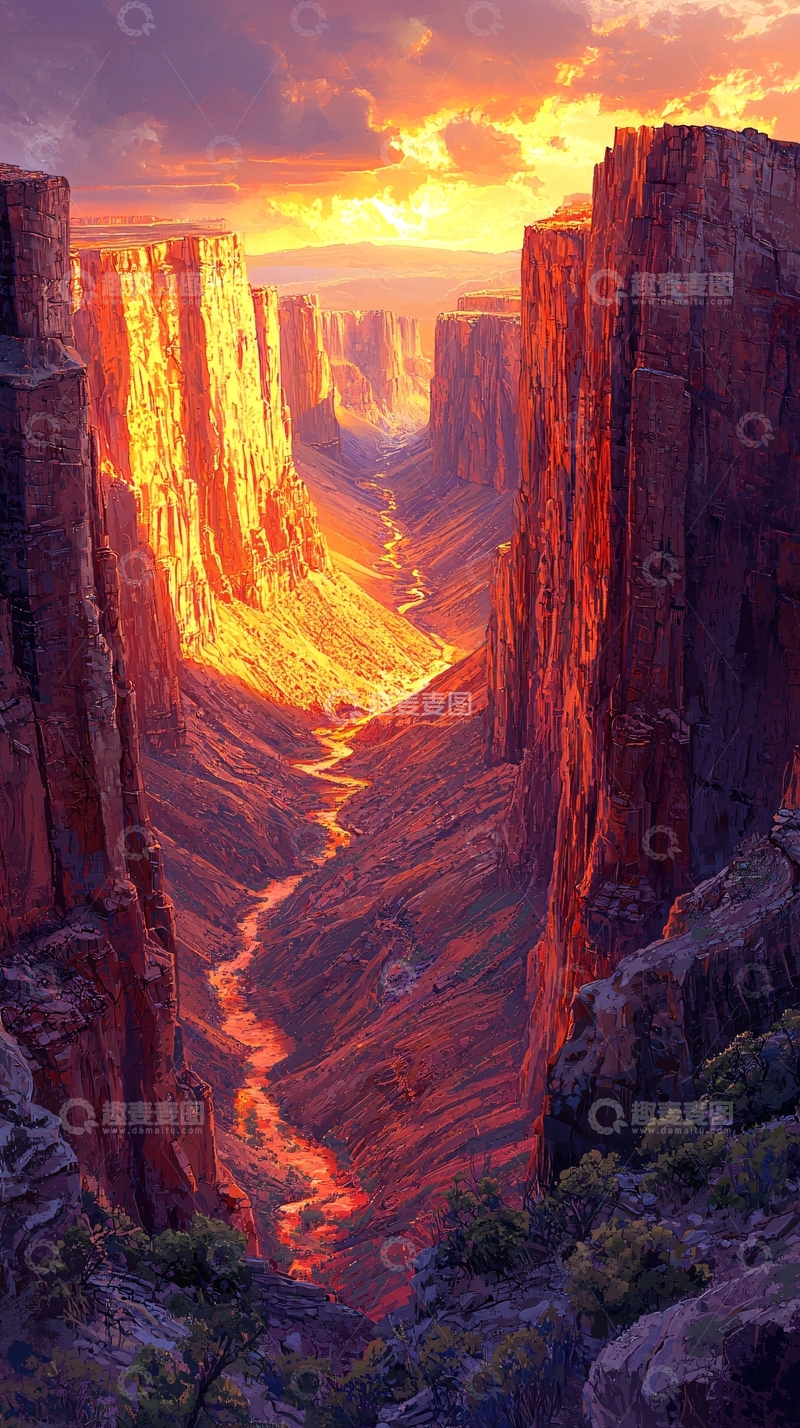高清大图下载【趣麦麦图】峡谷日落壮丽景色