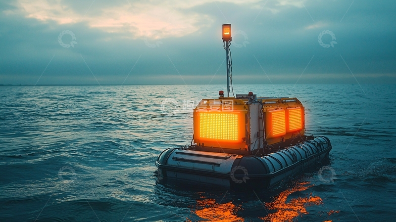 高清大图下载【趣麦麦图】海上漂浮的方形无人船