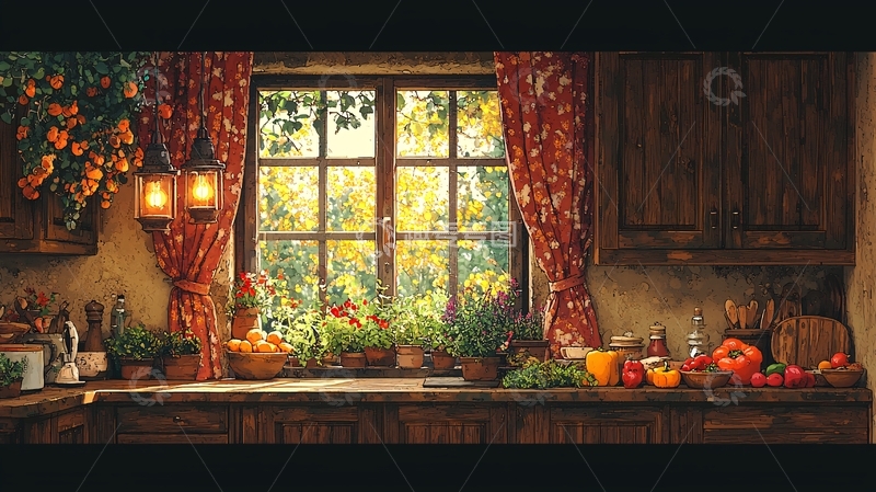 高清大图下载【趣麦麦图】乡村厨房窗景