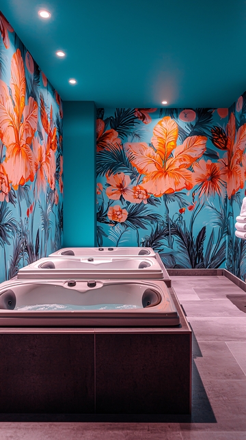 蓝色背景的热带风情水疗室
