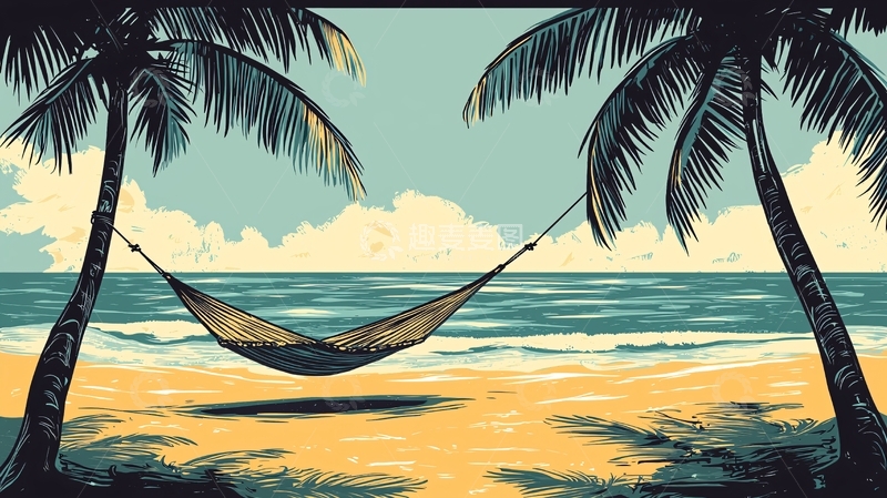 高清大图下载【趣麦麦图】海滩吊床热带风情