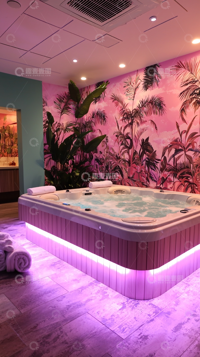 高清大图下载【趣麦麦图】粉色系热带风情按摩浴缸