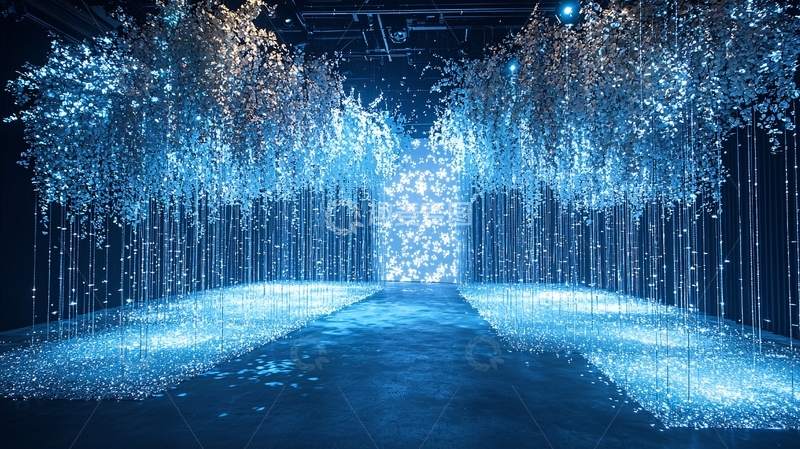 高清大图下载【趣麦麦图】梦幻蓝色光影走廊