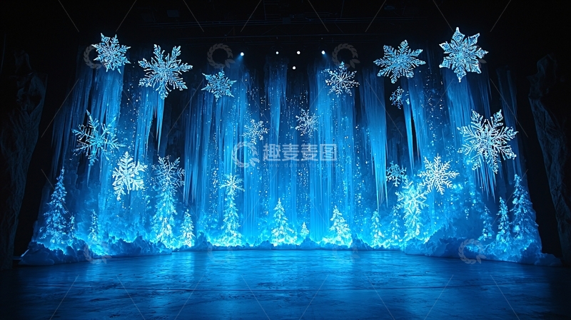 高清大图下载【趣麦麦图】蓝色冰雪舞台背景