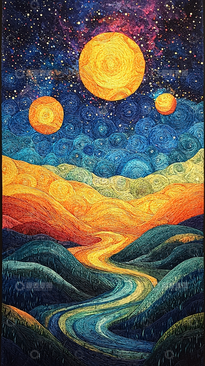 高清大图下载【趣麦麦图】星空下的山谷河流