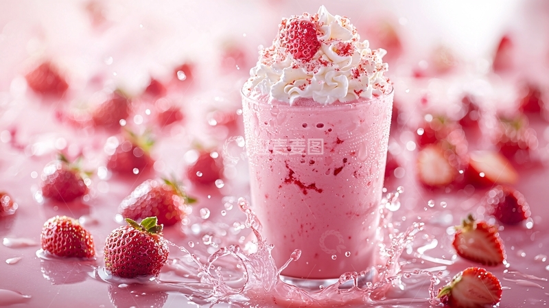 高清大图下载【趣麦麦图】粉色草莓奶昔饮品