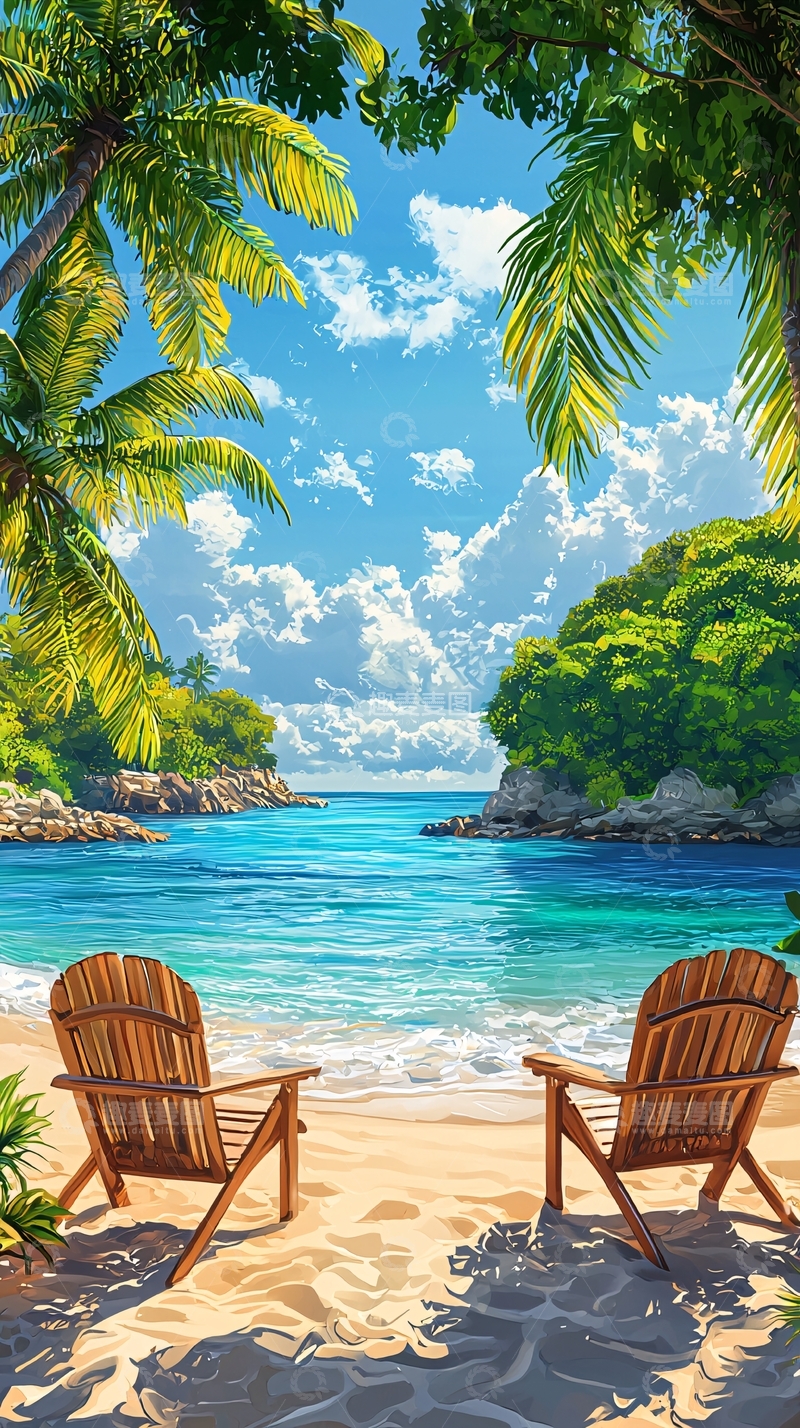 高清大图下载【趣麦麦图】热带海滩休闲椅