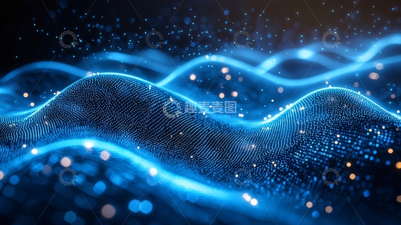 高清大图下载【趣麦麦图】深蓝色光波粒子背景