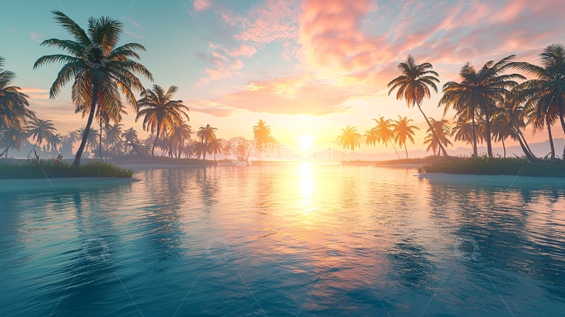 高清大图下载【趣麦麦图】热带海滩日落