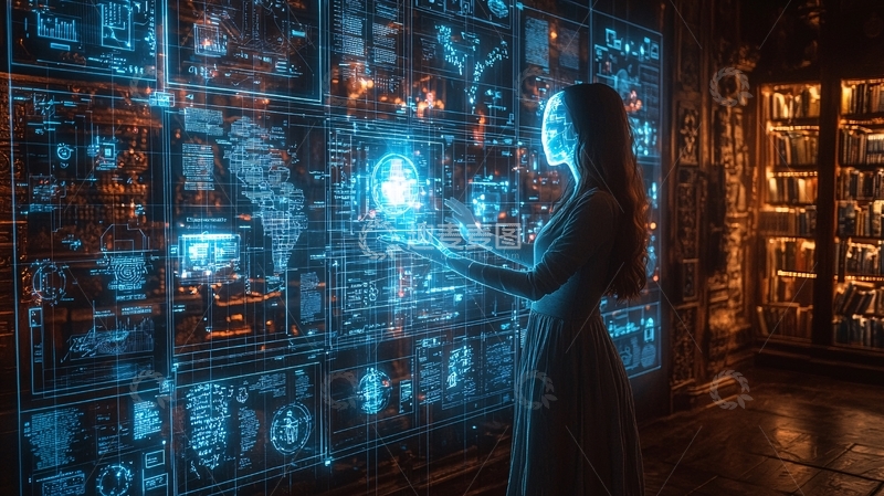 高清大图下载【趣麦麦图】女性操作未来科技屏幕