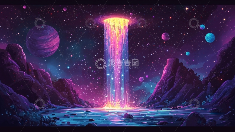 高清大图下载【趣麦麦图】星空下的瀑布仙境