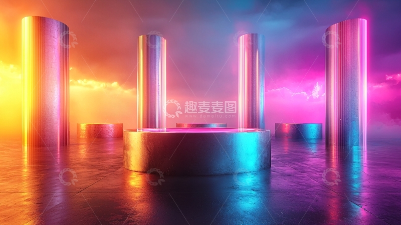 高清大图下载【趣麦麦图】霓虹灯柱梦幻舞台