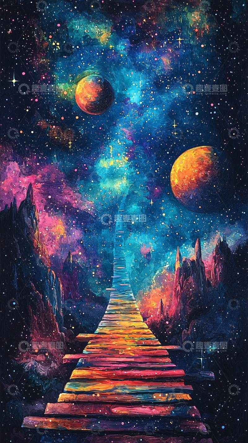 高清大图下载【趣麦麦图】通往星空的彩色阶梯